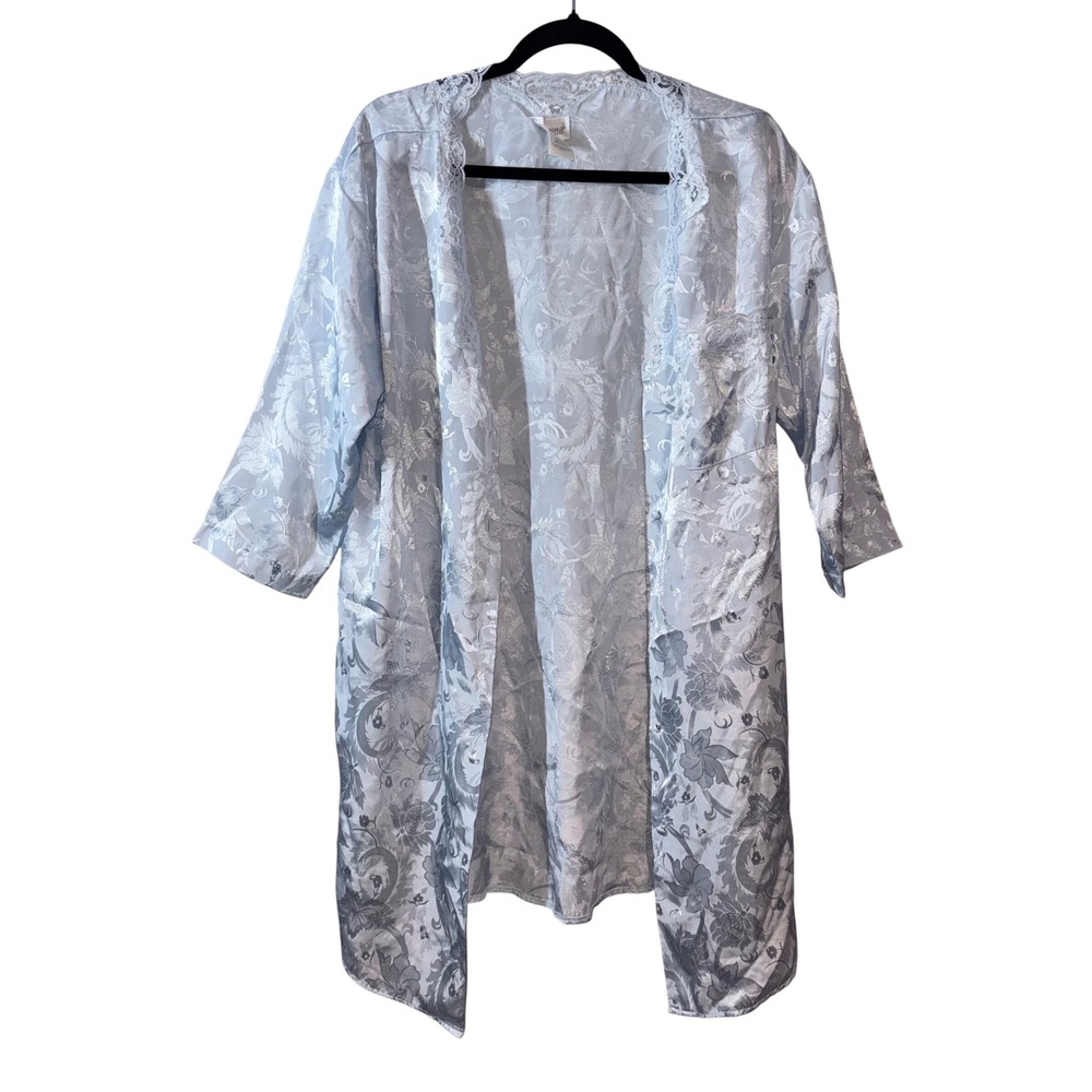 Vintage Floral Jacquard Madonna Robe Cover Up Womens Medium Light Blue